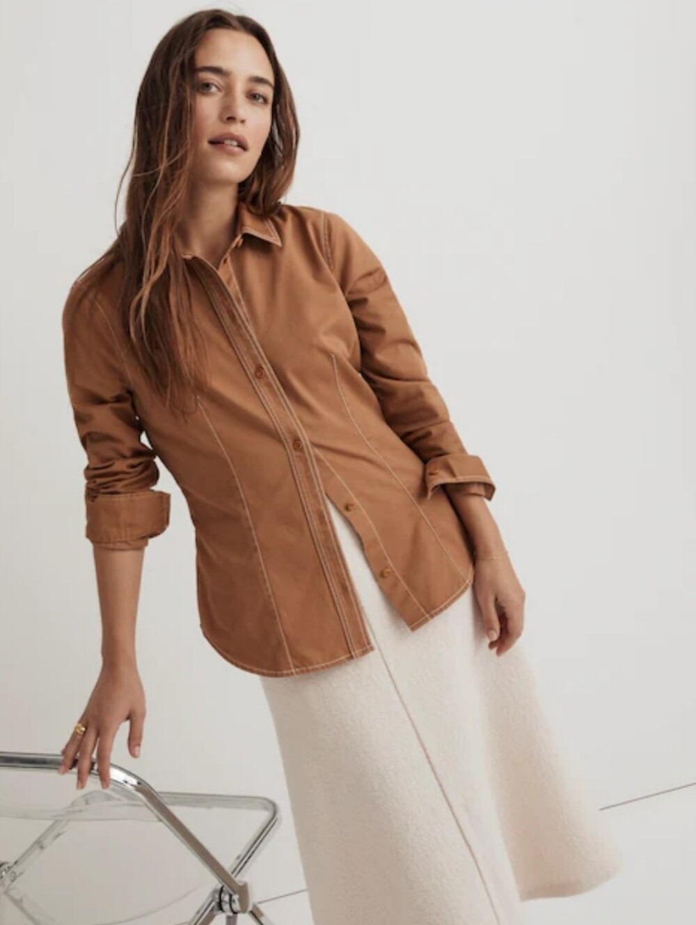 NWT Madewell Darted Button-Up Shirt in (Re)generative Chino in Fallwn Timber
